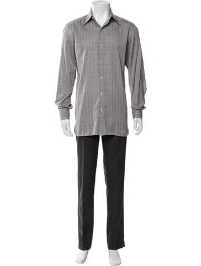 Pre-owned Tom Ford Plaid Print Long Sleeve Shirt In Gray