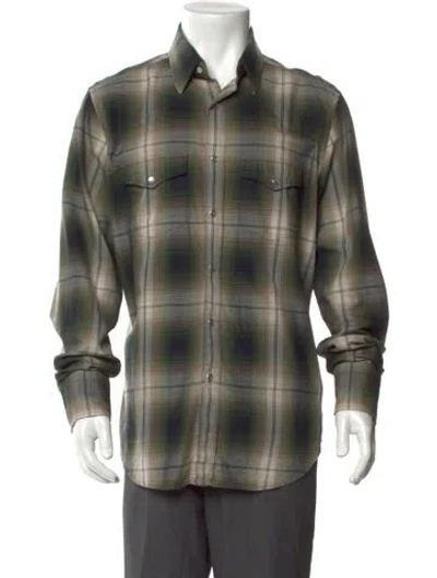 Pre-owned Tom Ford Plaid Print Long Sleeve Shirt In Green