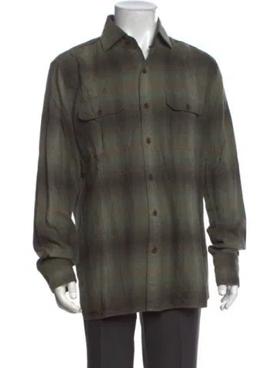 Pre-owned Tom Ford Plaid Print Long Sleeve Shirt In Green