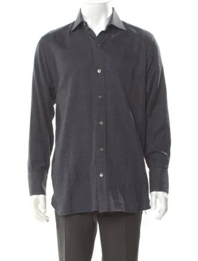 Pre-owned Tom Ford Plaid Print Long Sleeve Shirt In Grey