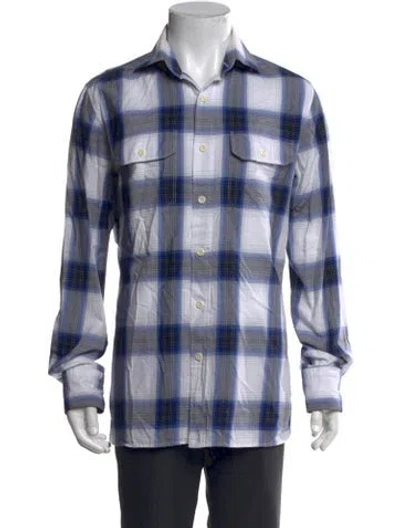 Pre-owned Tom Ford Plaid Print Long Sleeve Shirt In White
