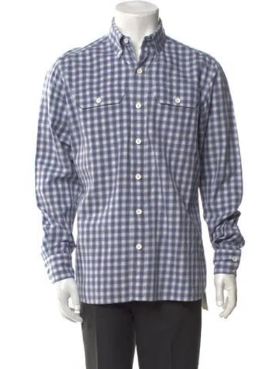 Pre-owned Tom Ford Plaid Print Long Sleeve Western Shirt In Blue