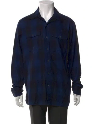 Pre-owned Tom Ford Plaid Print Long Sleeve Western Shirt In Blue