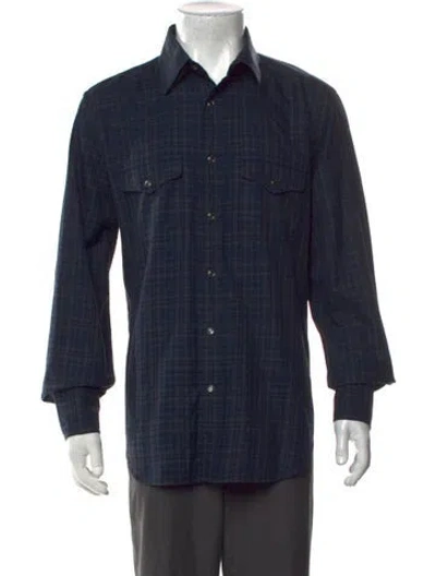 Pre-owned Tom Ford Plaid Print Long Sleeve Western Shirt In Blue