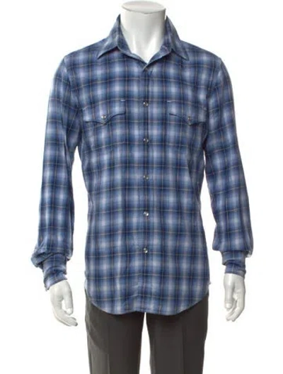 Pre-owned Tom Ford Plaid Print Long Sleeve Western Shirt In Blue