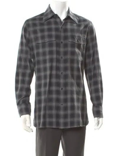 Pre-owned Tom Ford Plaid Print Long Sleeve Western Shirt In Gray