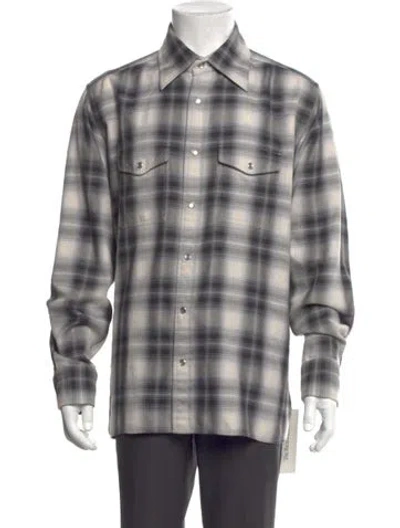 Pre-owned Tom Ford Plaid Print Long Sleeve Western Shirt In Gray