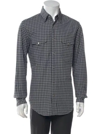 Pre-owned Tom Ford Plaid Print Long Sleeve Western Shirt In Grey