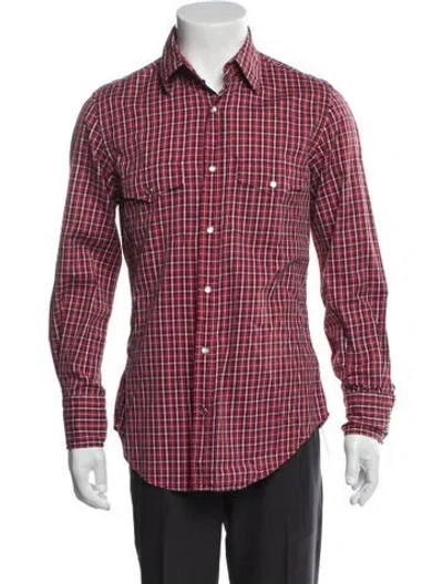 Pre-owned Tom Ford Plaid Print Long Sleeve Western Shirt In Red