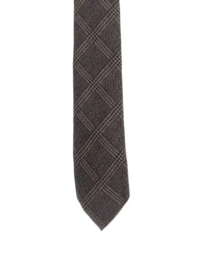 Pre-owned Tom Ford Plaid Print Wool Tie In Brown