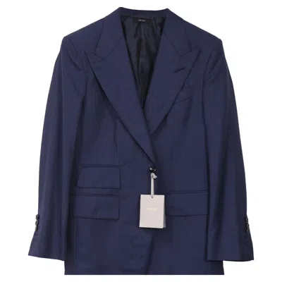 Tom Ford Plaid Single-breasted Blazer With Pockets In Navy Blue Wool