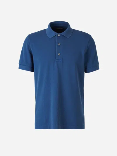 Tom Ford Plain Lyocell Polo In Blue