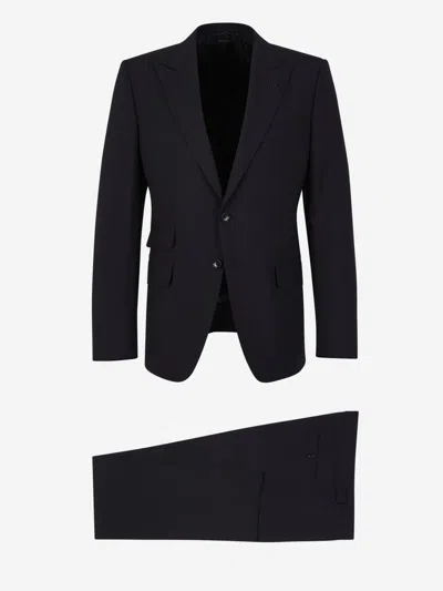 Tom Ford Plain Wool Suit In Blue