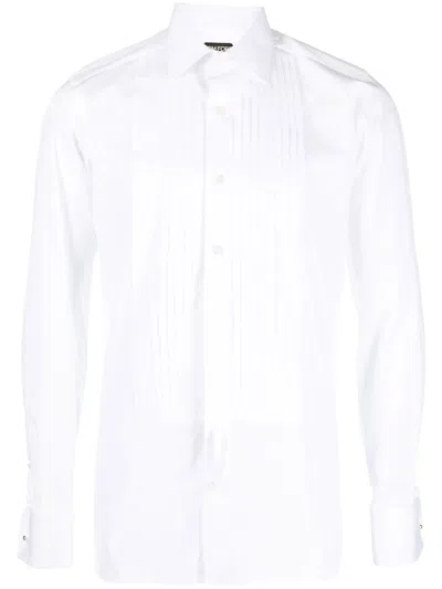 Tom Ford Pleat-detail Cotton Shirt In White Solid
