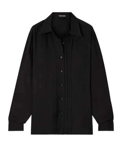 Tom Ford Pleated Silk Shirt In Black