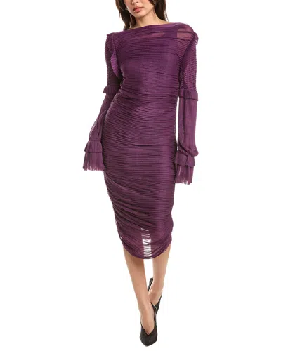 Tom Ford Pleated & Ruched Silk Midi Dress In Purple