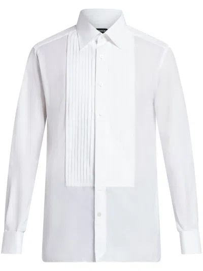 Tom Ford Pleated Bib-collar Cotton Shirt In White