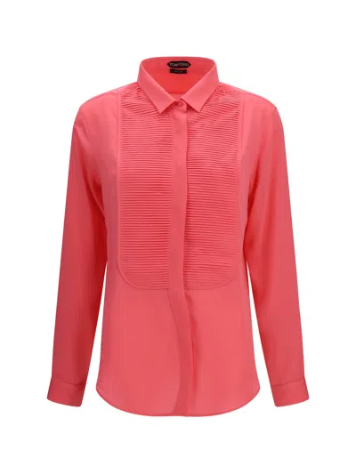 Tom Ford Pleated Bib Silk Shirt In Pink
