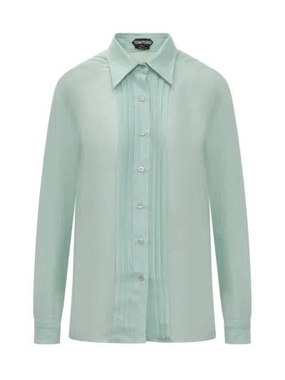 Tom Ford Plissé-detail Silk Shirt In Green