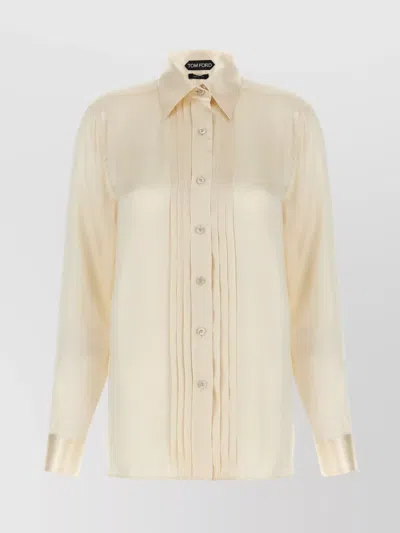 Tom Ford Silk Shirt With Pleated Detail And Pointed Collar In Pink