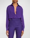 Tom Ford Pleated Silk Georgette Button-up Shirt In Bright Pur