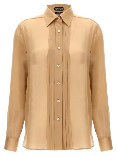 Tom Ford Pleated Plastron Shirt In Neutral