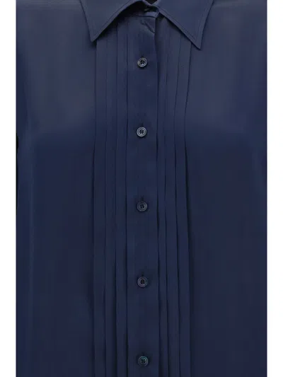 Tom Ford Pleated Plastron Shirt In Blue