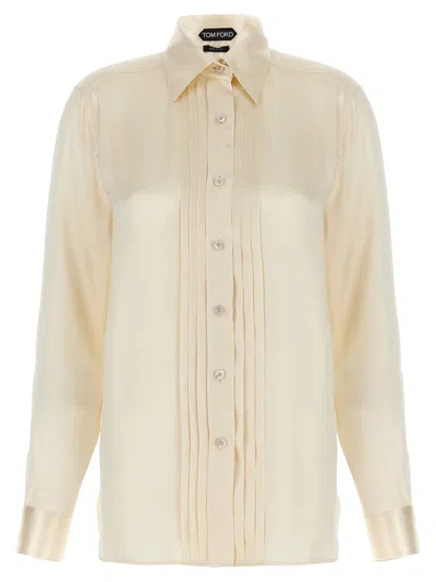 Tom Ford Silk Shirt With Pleated Detail And Pointed Collar In Pink