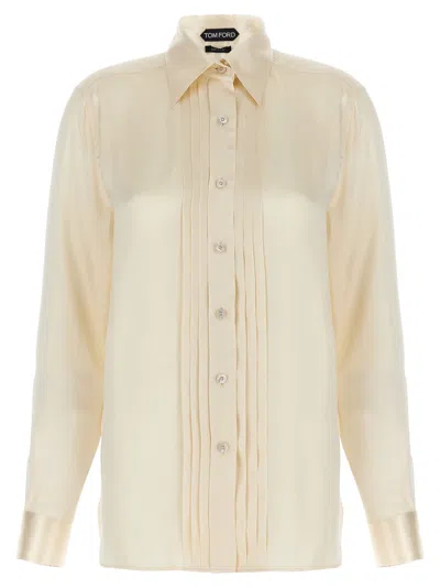 Tom Ford Pleated Plastron Shirt In Neutral