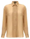 Tom Ford Pleated Plastron Shirt In Brown