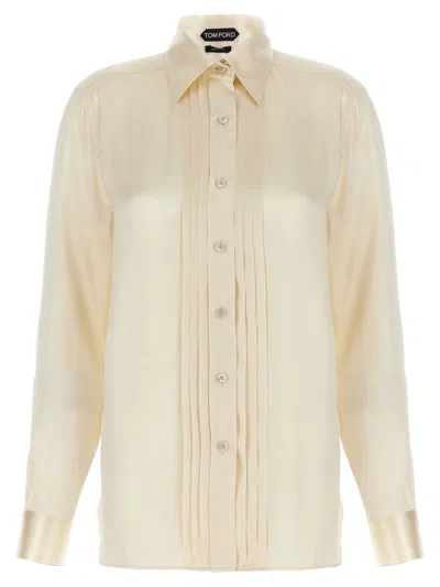 Tom Ford Pleated Plastron Shirt In White