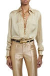 TOM FORD PLEATED PLASTRON SILK CHARMEUSE BUTTON-UP SHIRT