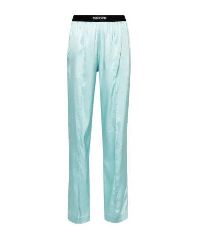 Tom Ford Pleated Satin Pyjama Bottoms In Blue