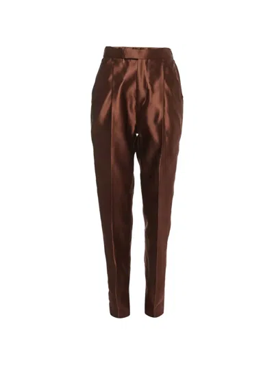 Pre-owned Tom Ford Pleated Satin Trousers In Brown