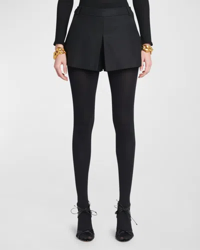 Tom Ford Pleated Sharp Silk And Mohair-blend Twill Skort In Black
