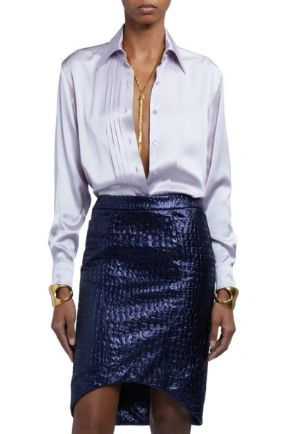 Tom Ford Pleated Silk Charmeuse Button-up Shirt In Air Blue