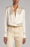Tom Ford Fluid Charmeuse Silk Shirt In Ecru