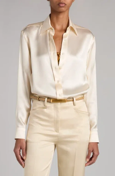 Tom Ford Fluid Charmeuse Silk Shirt In White