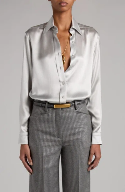 TOM FORD TOM FORD PLEATED SILK CHARMEUSE BUTTON-UP SHIRT