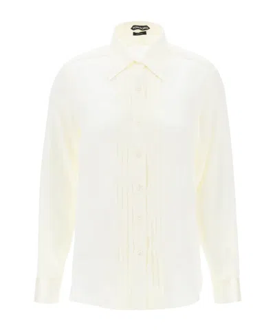 Tom Ford Stretch Silk Satin Relaxed Fit Shirt In White