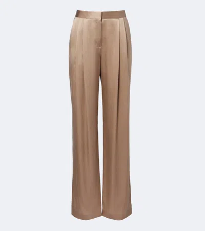 Tom Ford Pleated Silk Straight Pants In Brown