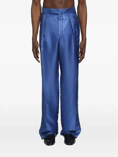 Tom Ford Pleated Silk Trousers In Blue