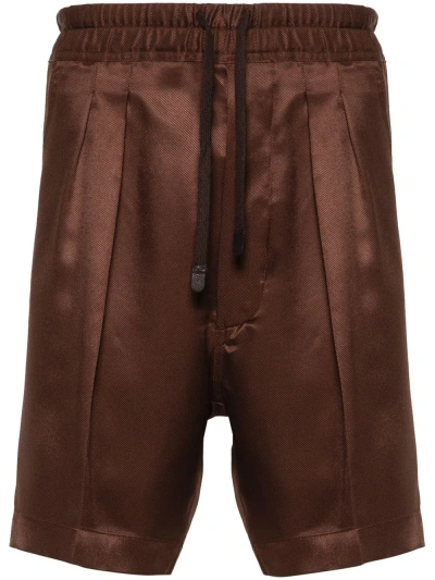 Tom Ford Pleated Silk Twill Shorts In Brown