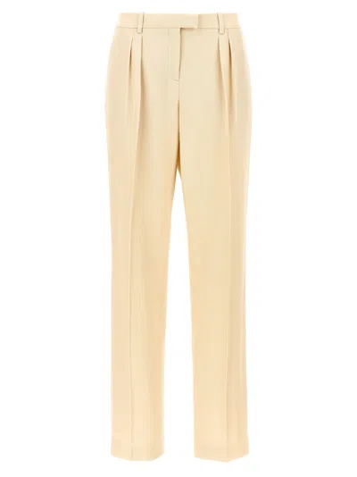 Tom Ford Pleated Silk-wool Trousers In Cream