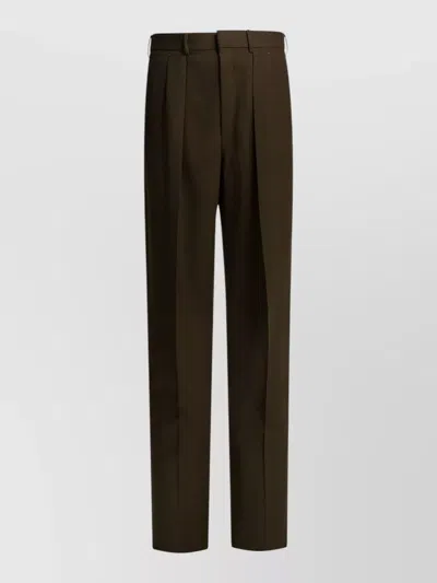 Tom Ford Pleated Trousers Belt Loops Buttoned Back Pocket In Brown