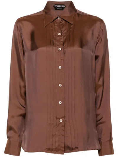 Tom Ford Twill Shirt In Brown