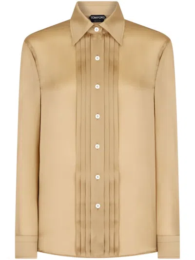 TOM FORD PLISSE-PANEL SILK SHIRT