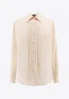 Tom Ford Silk Shirt With Pleated Detail And Pointed Collar In Pink