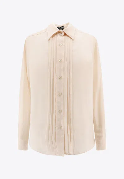 TOM FORD PLISSE PLASTRON BUTTON-UP SILK SHIRT