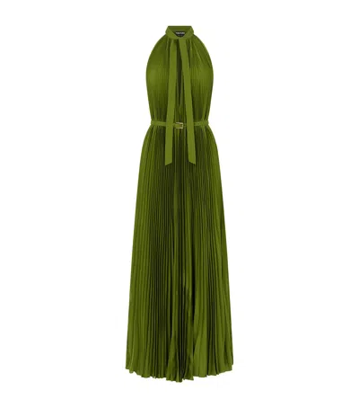 Tom Ford Plissé Sunray Maxi Shirt Dress In Green